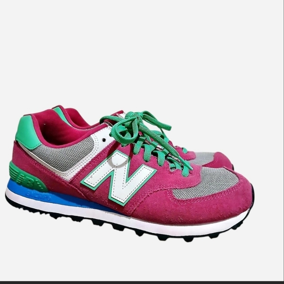 New Balance Shoes - New Balance 574 Classic Sneakers Running Shoes Pink Green Blue Suede Size 10